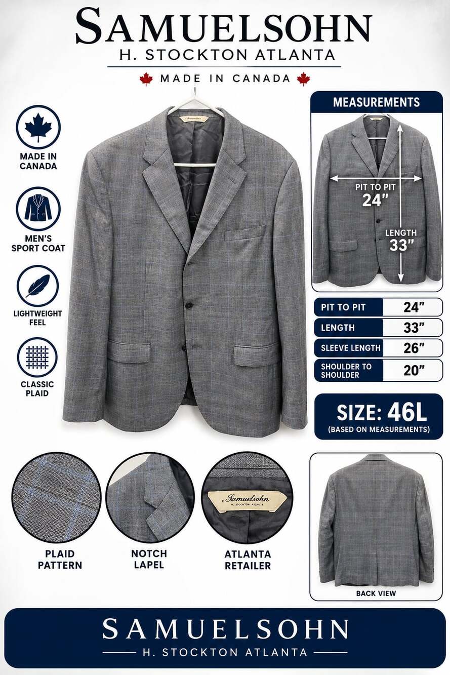 Samuelsohn H. Stockton Atlanta Men's Plaid Sport Coat Size 46L